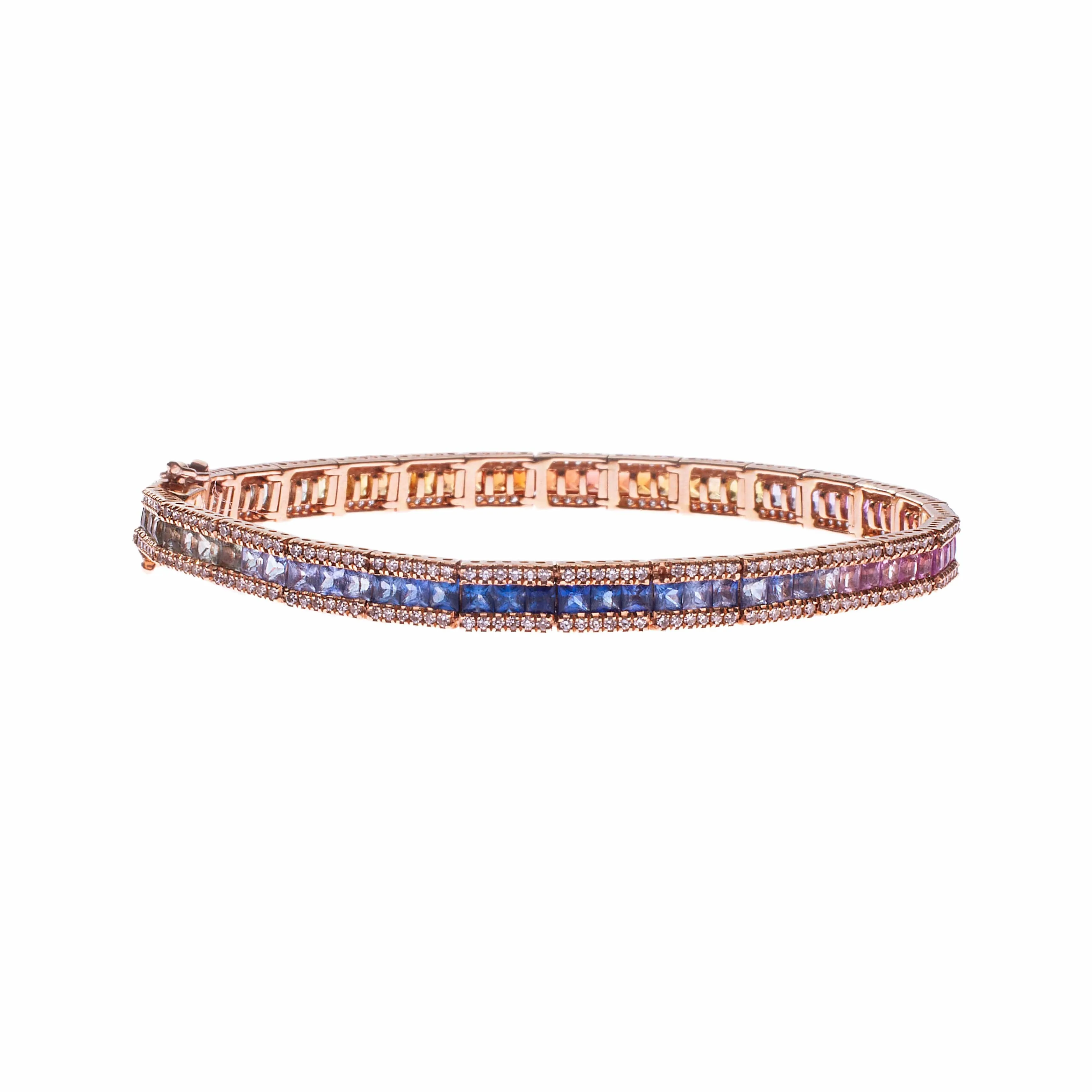 14K Gold Rainbow and Diamond Tennis Bracelet