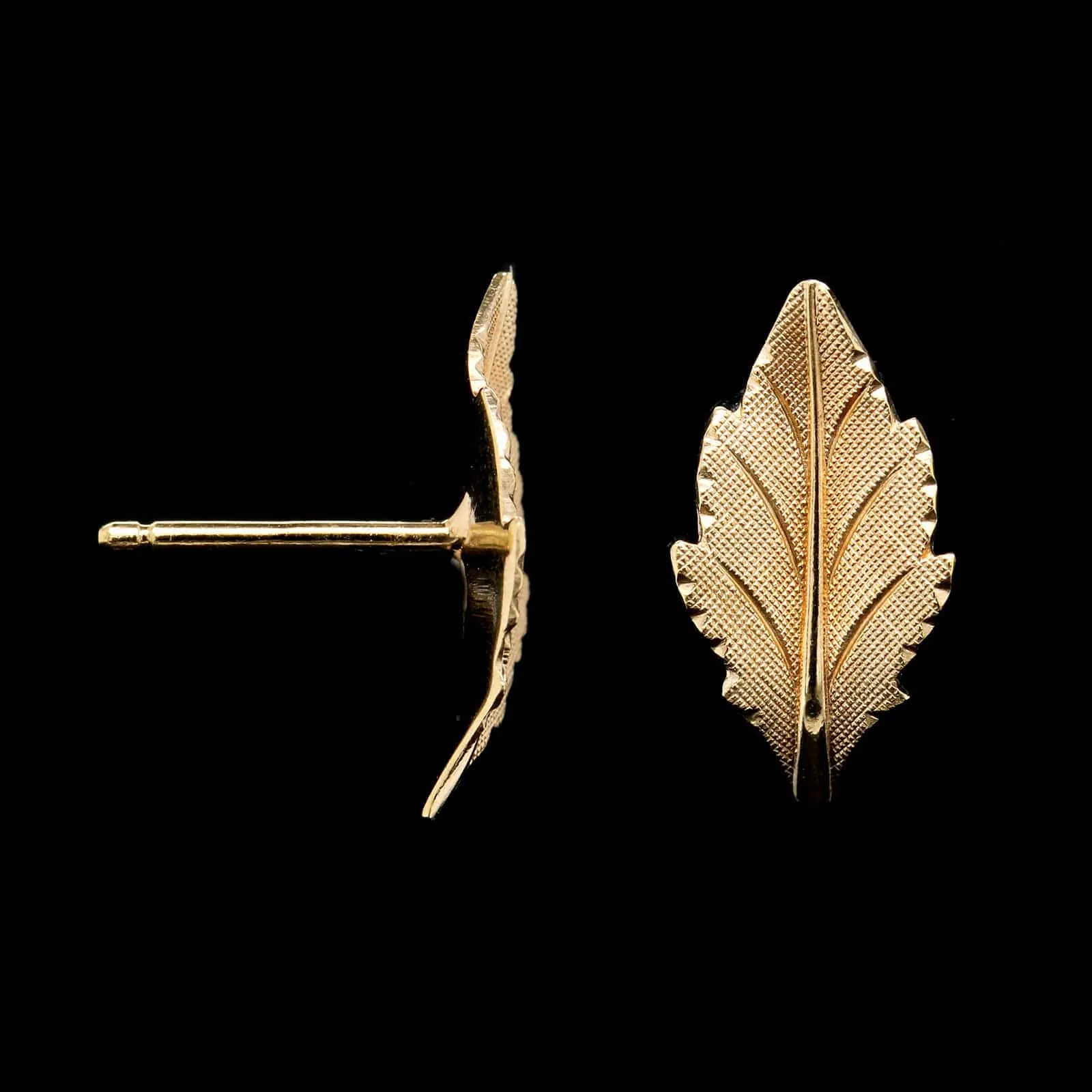 14K Yellow Gold Estate Leaf Stud Earrings