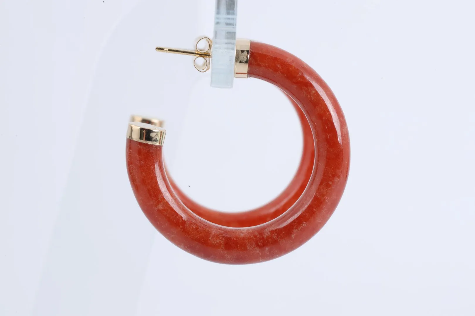 14k Yellow Gold Red Jade Hoop Earrings (8.00g.)