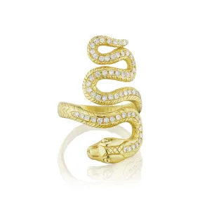 18K Yellow Gold Diamond Snake Ring