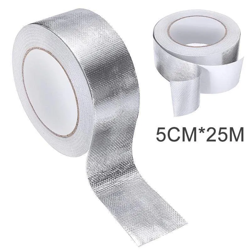 25Mx5cm Car Motorcycle Aluminum Foil Heat Shield Tape Adhesive Exhaust Wrap Pipe Ducts High Temp Resistant Repairs Tape