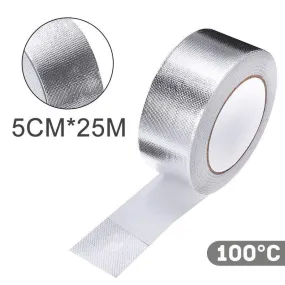 25Mx5cm Car Motorcycle Aluminum Foil Heat Shield Tape Adhesive Exhaust Wrap Pipe Ducts High Temp Resistant Repairs Tape