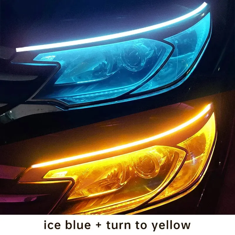 2pcs LED DRL Car Daytime Running Light Flexible Waterproof Strip Auto Headlights White Turn Signal Yellow Brake Flow Lights 12V