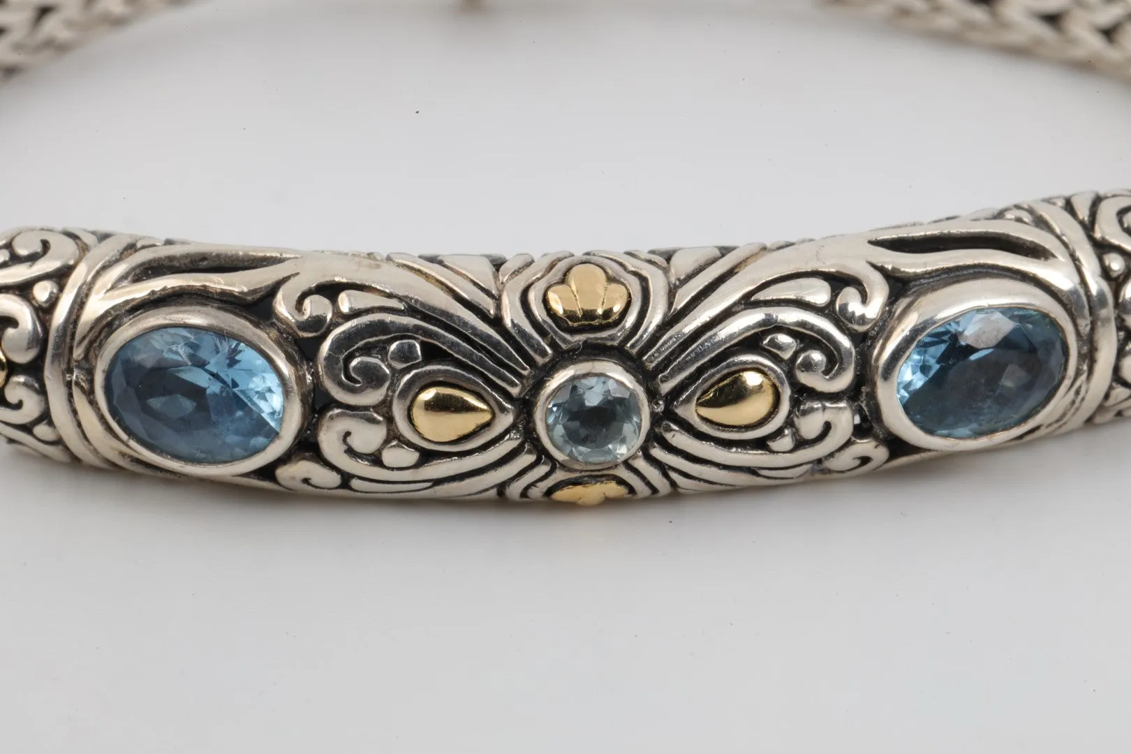 7.5" Ross Simmons 925 Silver & 18k Gold 5.59tcw Blue Topaz Bracelet (30.33g.)