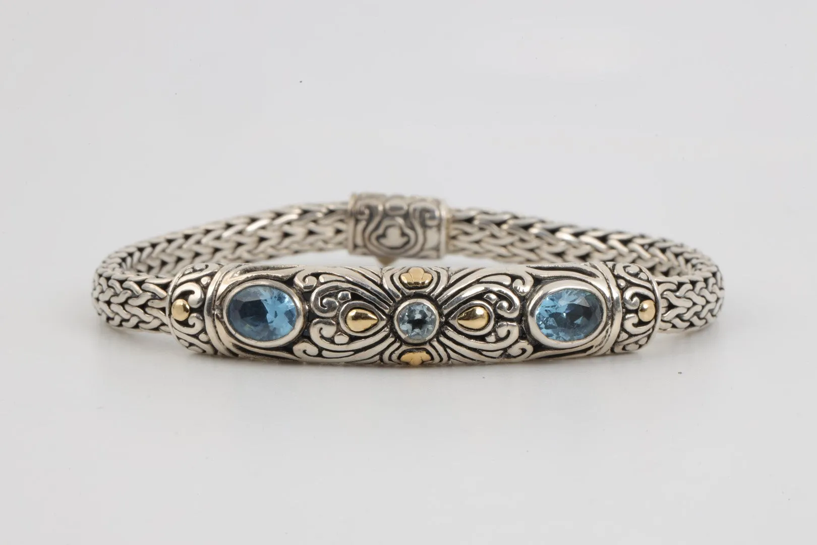 7.5" Ross Simmons 925 Silver & 18k Gold 5.59tcw Blue Topaz Bracelet (30.33g.)