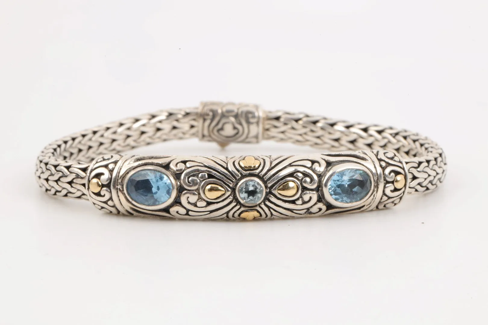 7.5" Ross Simmons 925 Silver & 18k Gold 5.59tcw Blue Topaz Bracelet (30.33g.)