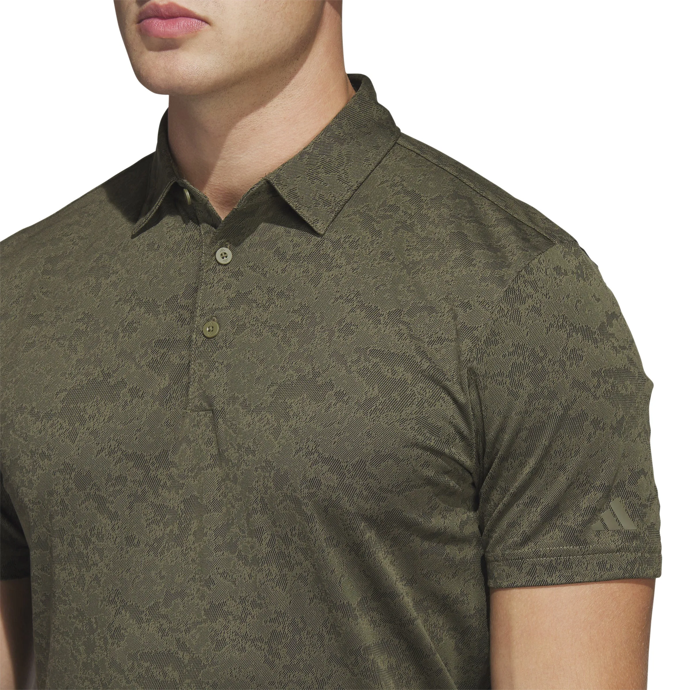 adidas Textured Jacquard Golf Polo Shirt - Olive Strata / Black SS23