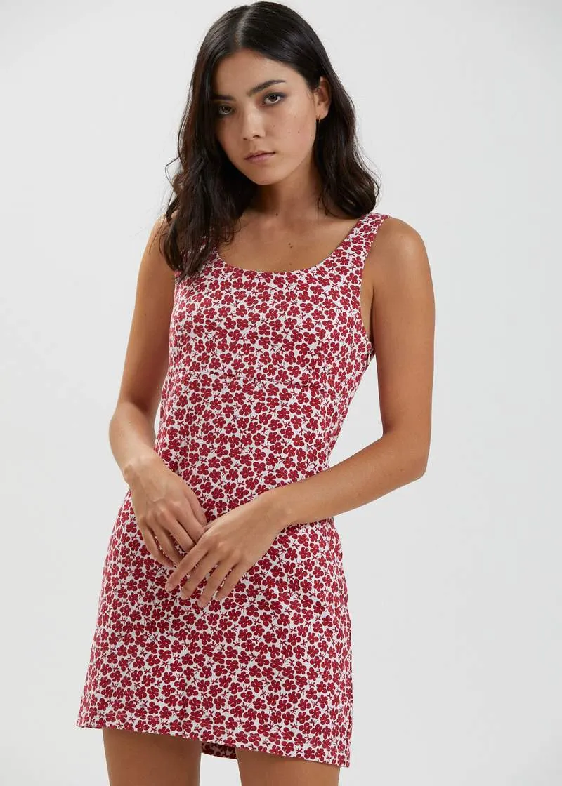 Afends Madeline O'Donoghue Artist Series Hemp Canvas Floral Mini Dress Red