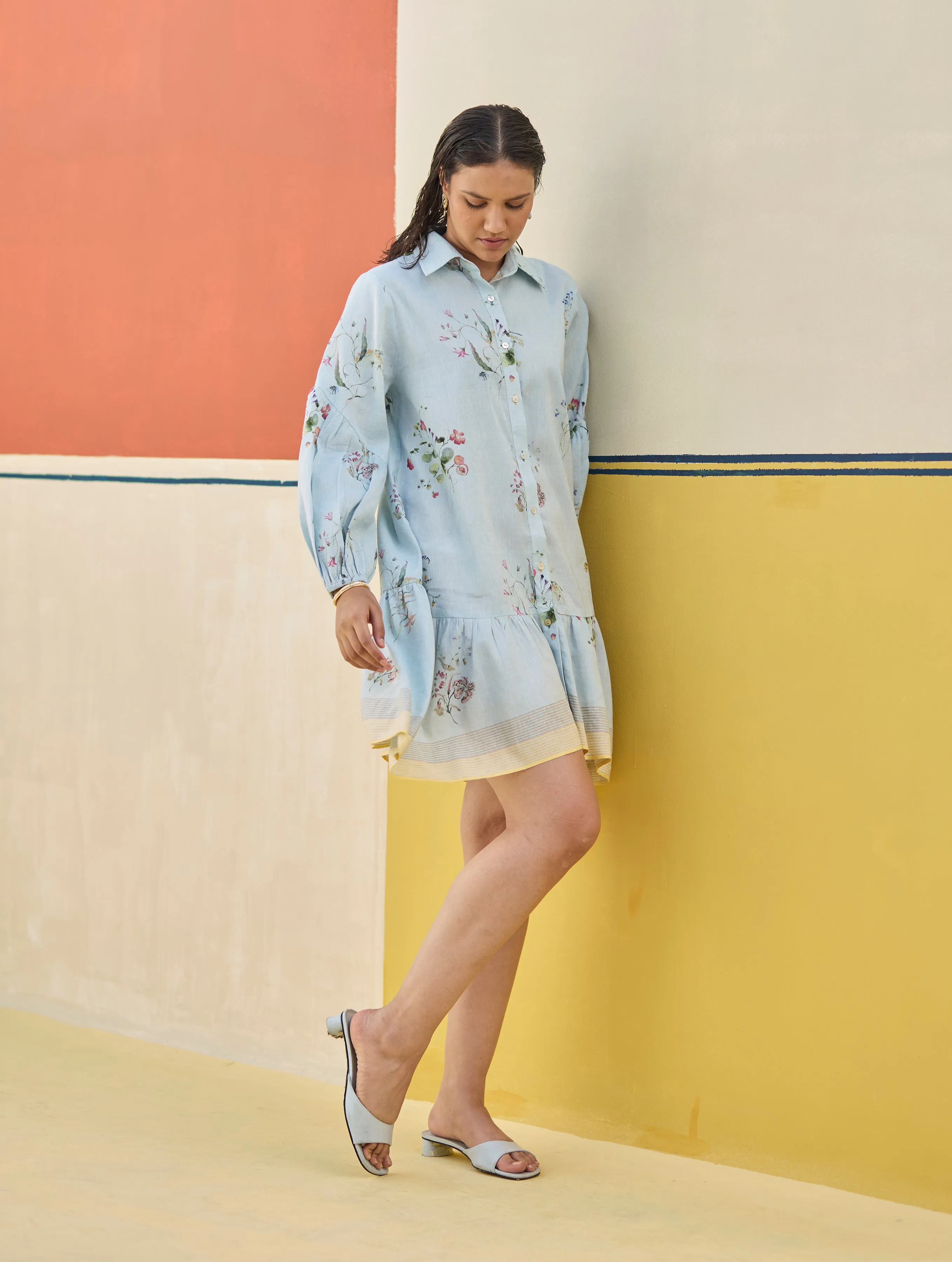 Alara Floral Shirt Dress - Sky