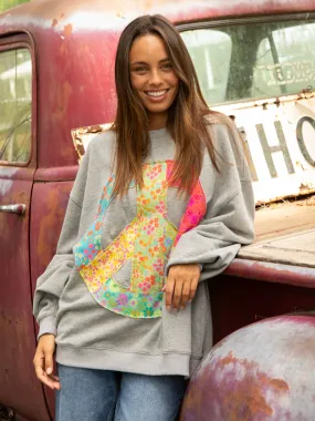 Applique Pullover Sweatshirt - Heather Grey Peace Sign