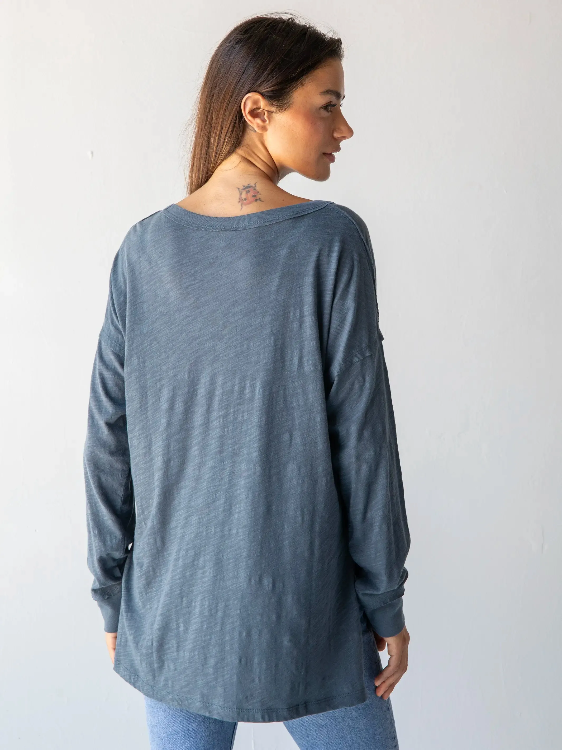 Arden Long Sleeve Cotton Tee Shirt - Indigo Peace Sign