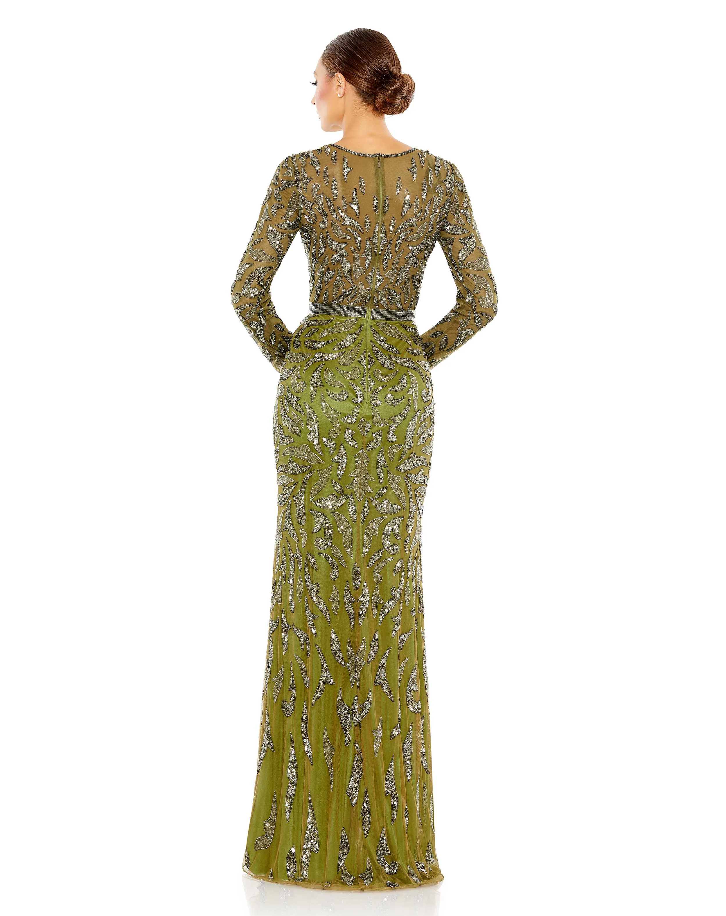 Beaded Long Sleeve Evening Gown