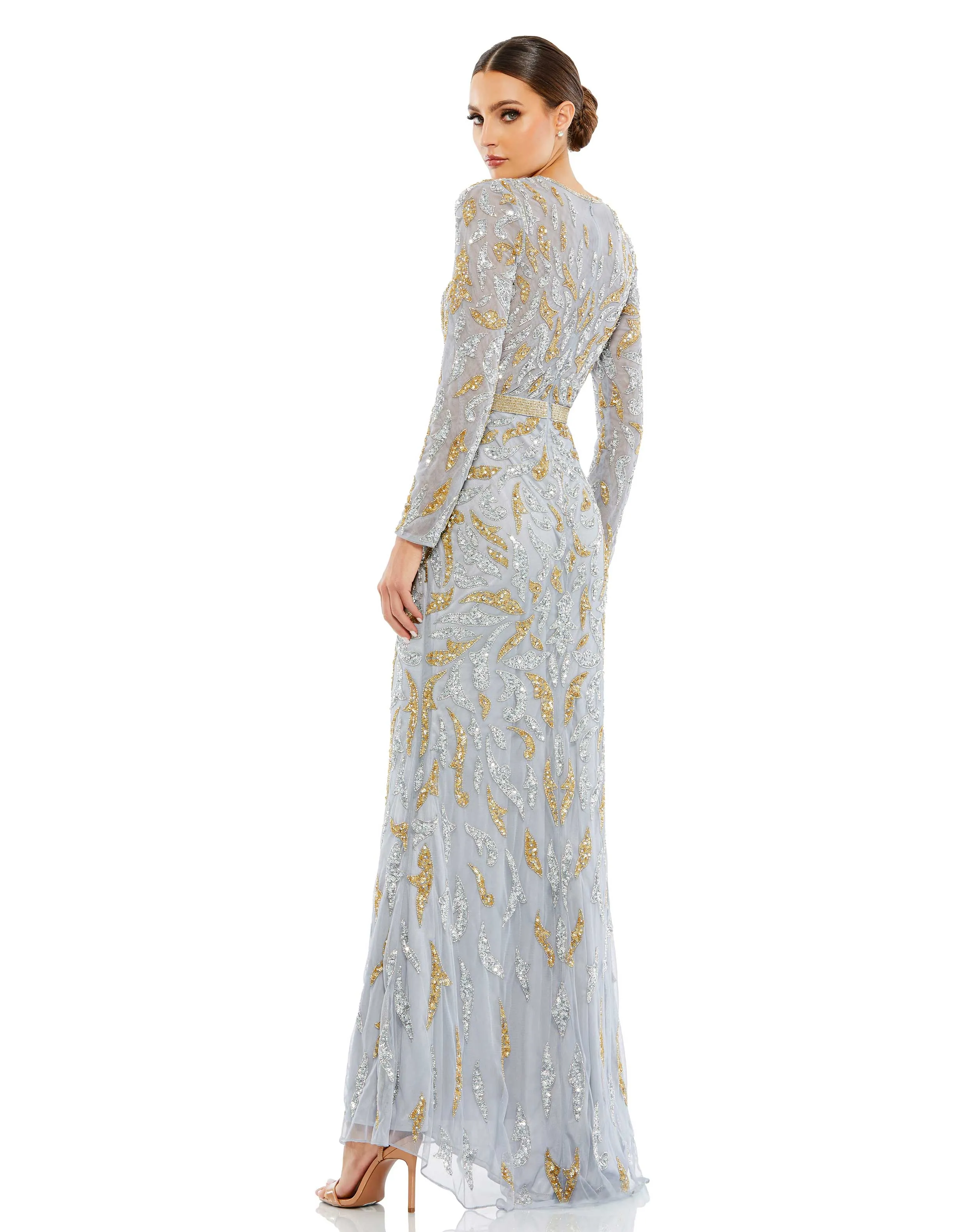 Beaded Long Sleeve Evening Gown