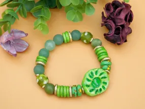 Beautiful Green Bracelet w/ QuickCure Clay Focal