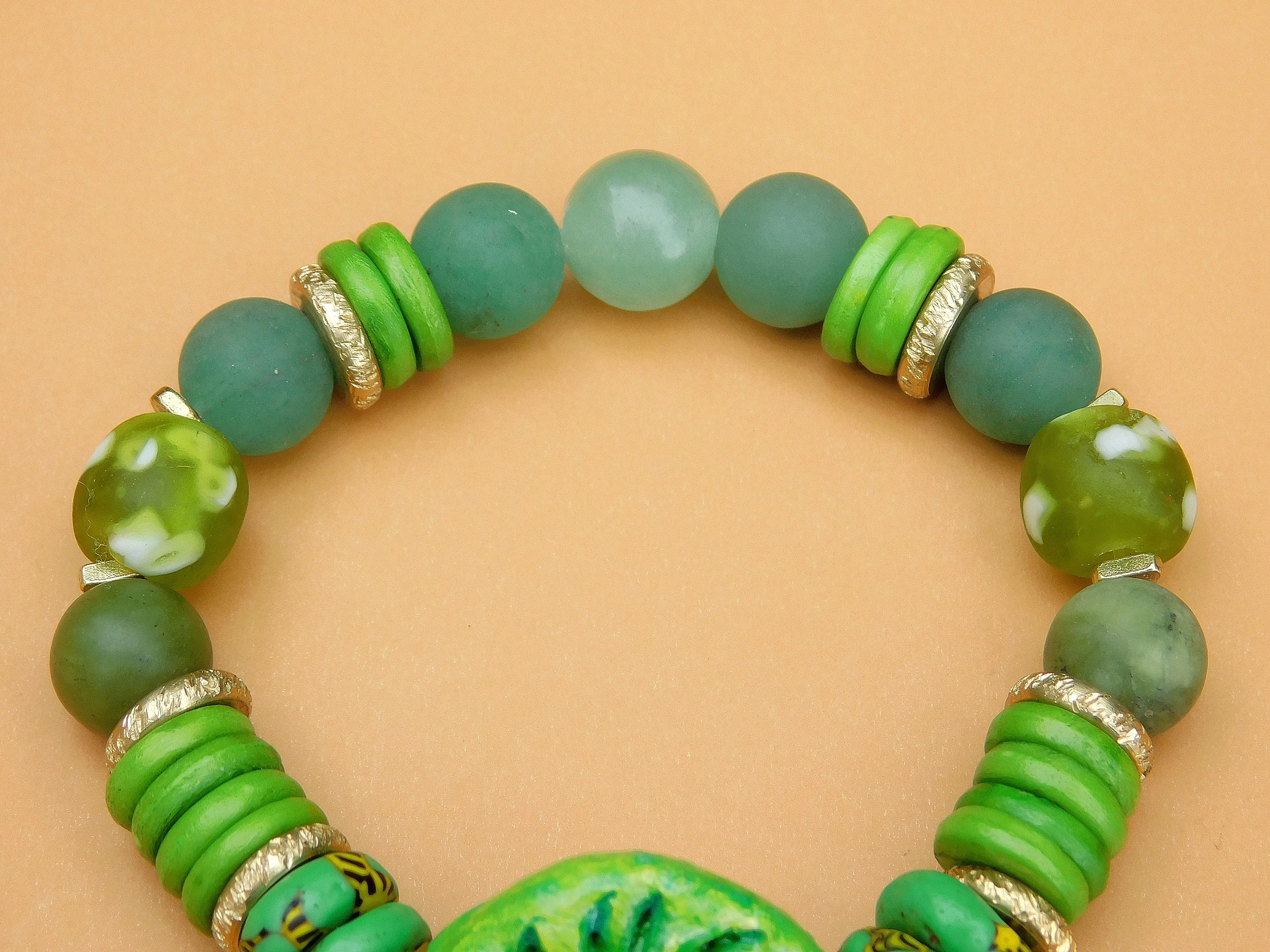 Beautiful Green Bracelet w/ QuickCure Clay Focal