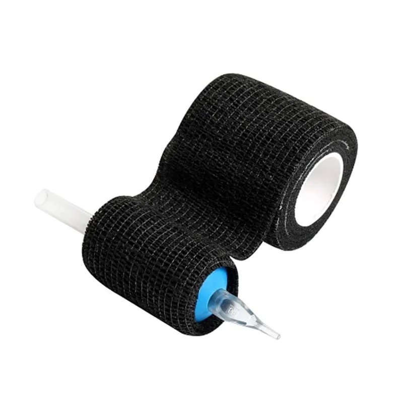 Black Disposable Cohesive Tattoo Grip Tape Wrap Elastic Bandage Rolls for Tattoo Machine Grip Tube Accessories