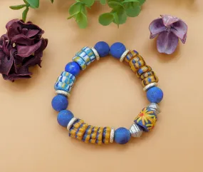 Blue Lapis and Colorful African Sandcast Bracelet