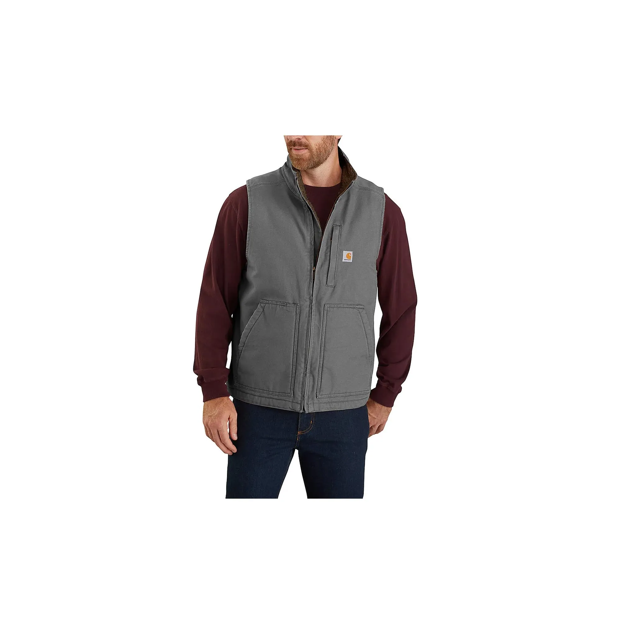 Carhartt Loose Fit Washed Duck Sherpa-Lined Mock-Neck Vest Gravel