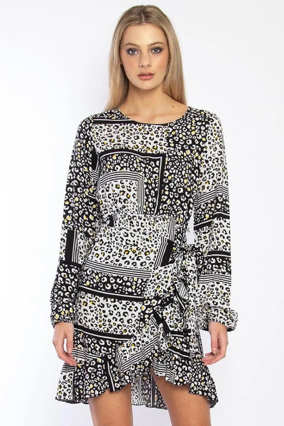 Check Me LS Animal Patchwork Dress