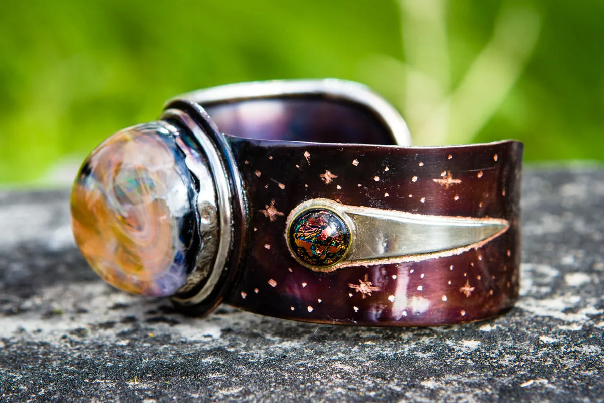 Copper Cosmic Bracelet with Cremation Ash Infused Glass Cabochons