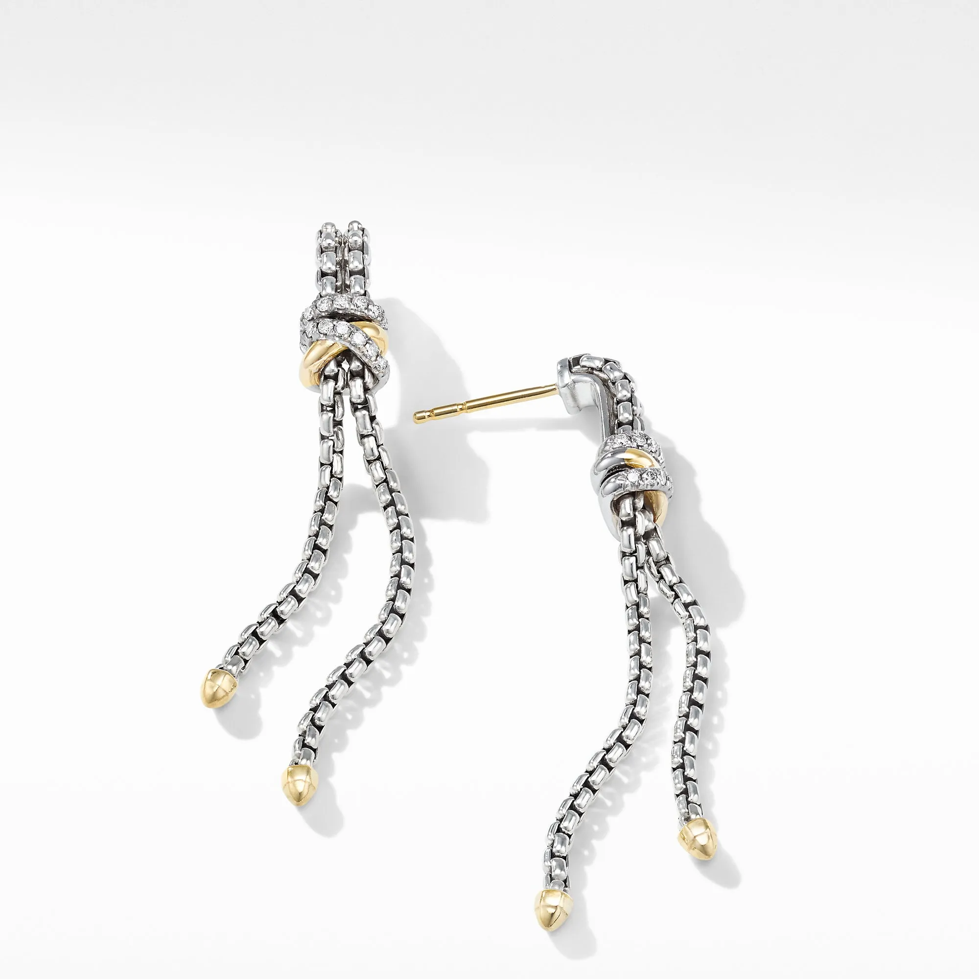 David Yurman Helena Chain Drop Earrings with 18K Yellow Gold and Diamonds