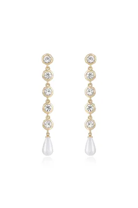 Elegantly Modern Crystal and Pearl Dangle Earrings