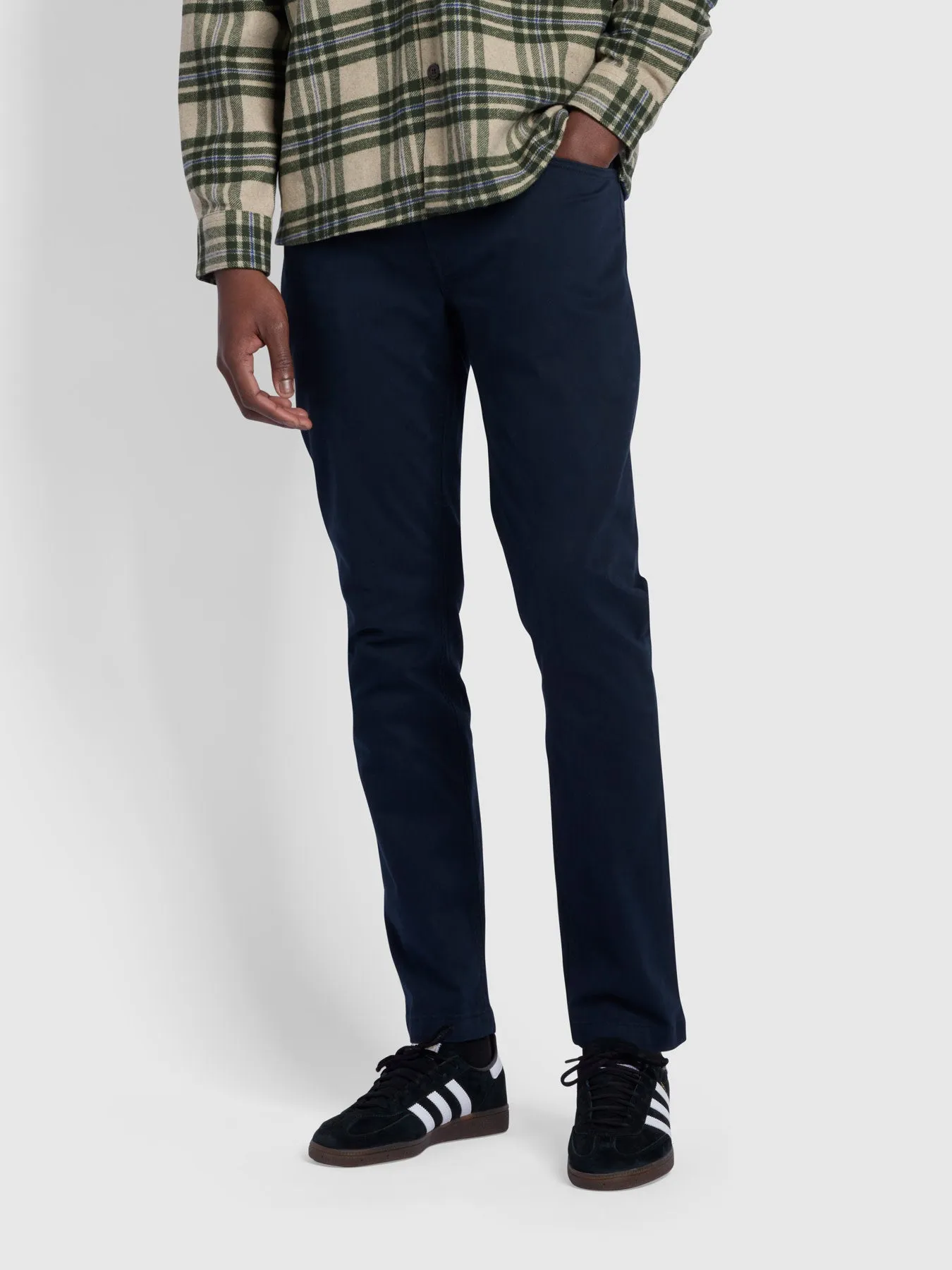 Elm Regular Slim Fit Heavy Twill Trousers In True Navy