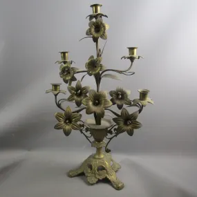 Fancy French Brass Multi Branch Floral Candelabra Antique Victorian c1890