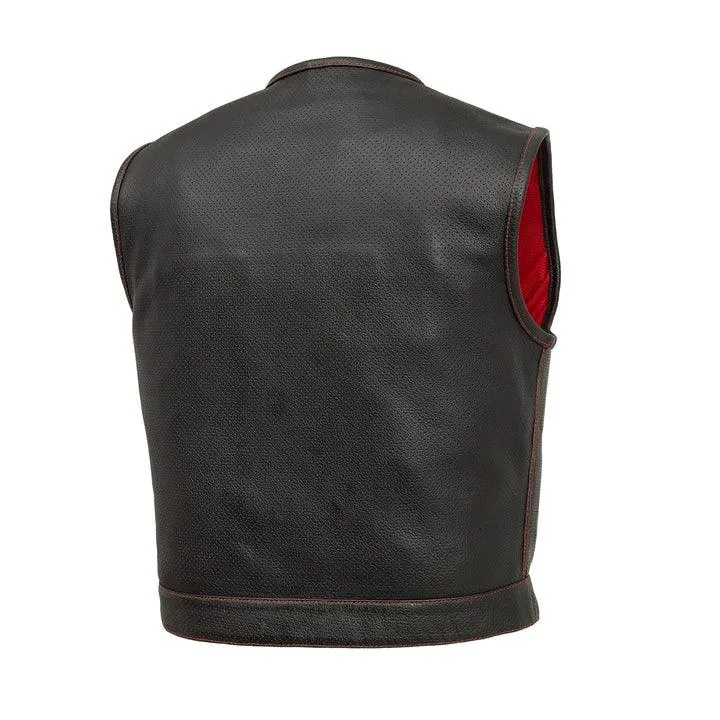 First Mfg Lowside Men's Perforated Motorcycle Leather Vest Size MEDIUM - Final Sale Ships Same Day