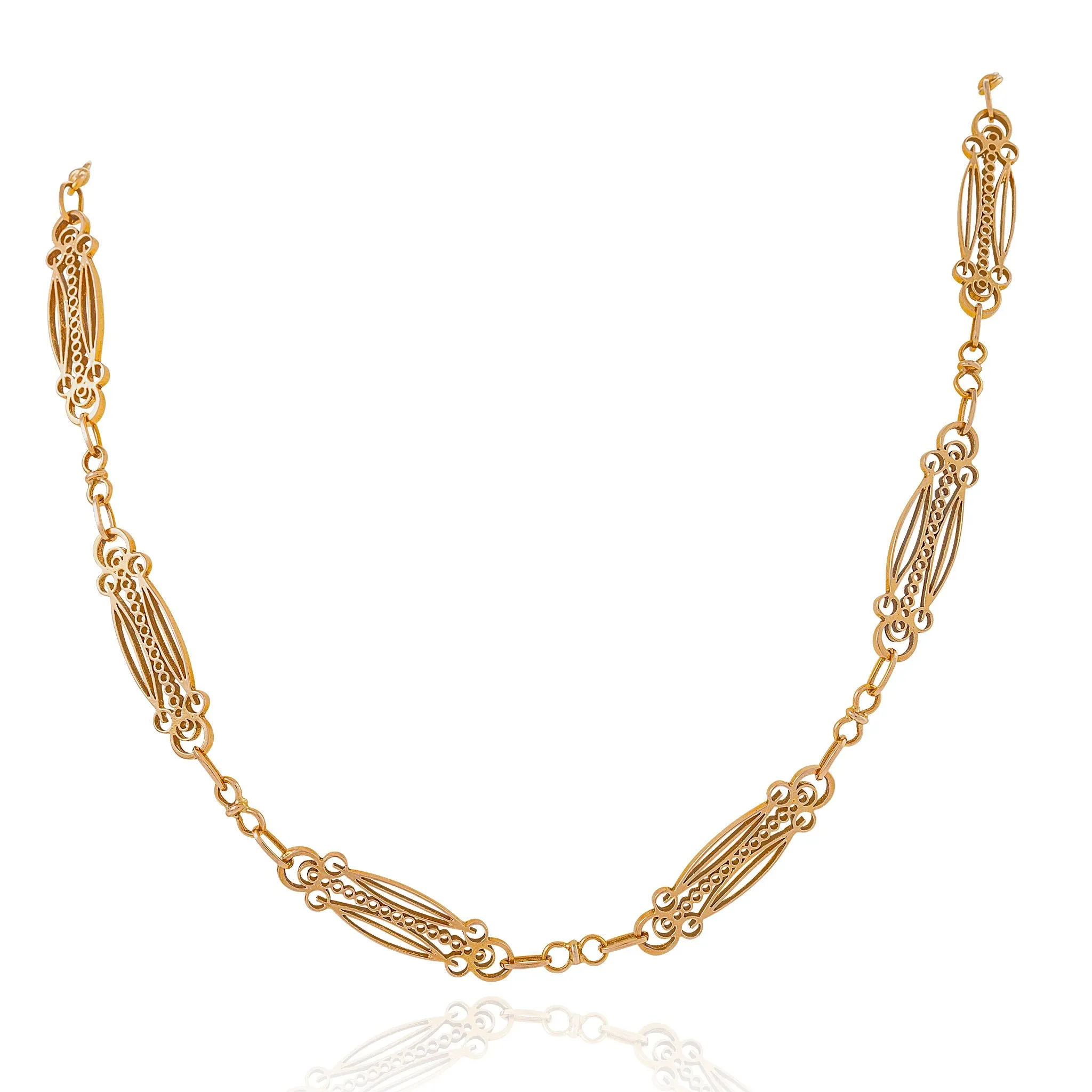 Gold Fancy Link Long Chain Necklace