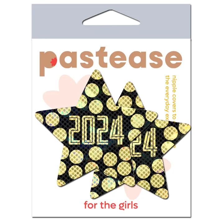 Happy New Year Pasties 2024 Black & Gold Star Nipple Covers