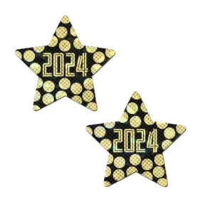 Happy New Year Pasties 2024 Black & Gold Star Nipple Covers