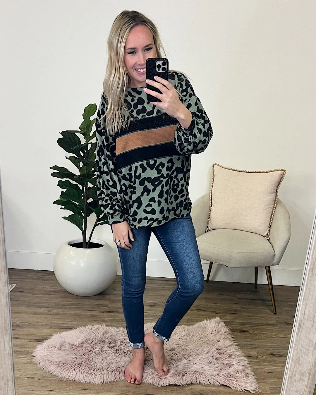 Katherine Olive Leopard and Stripe Top