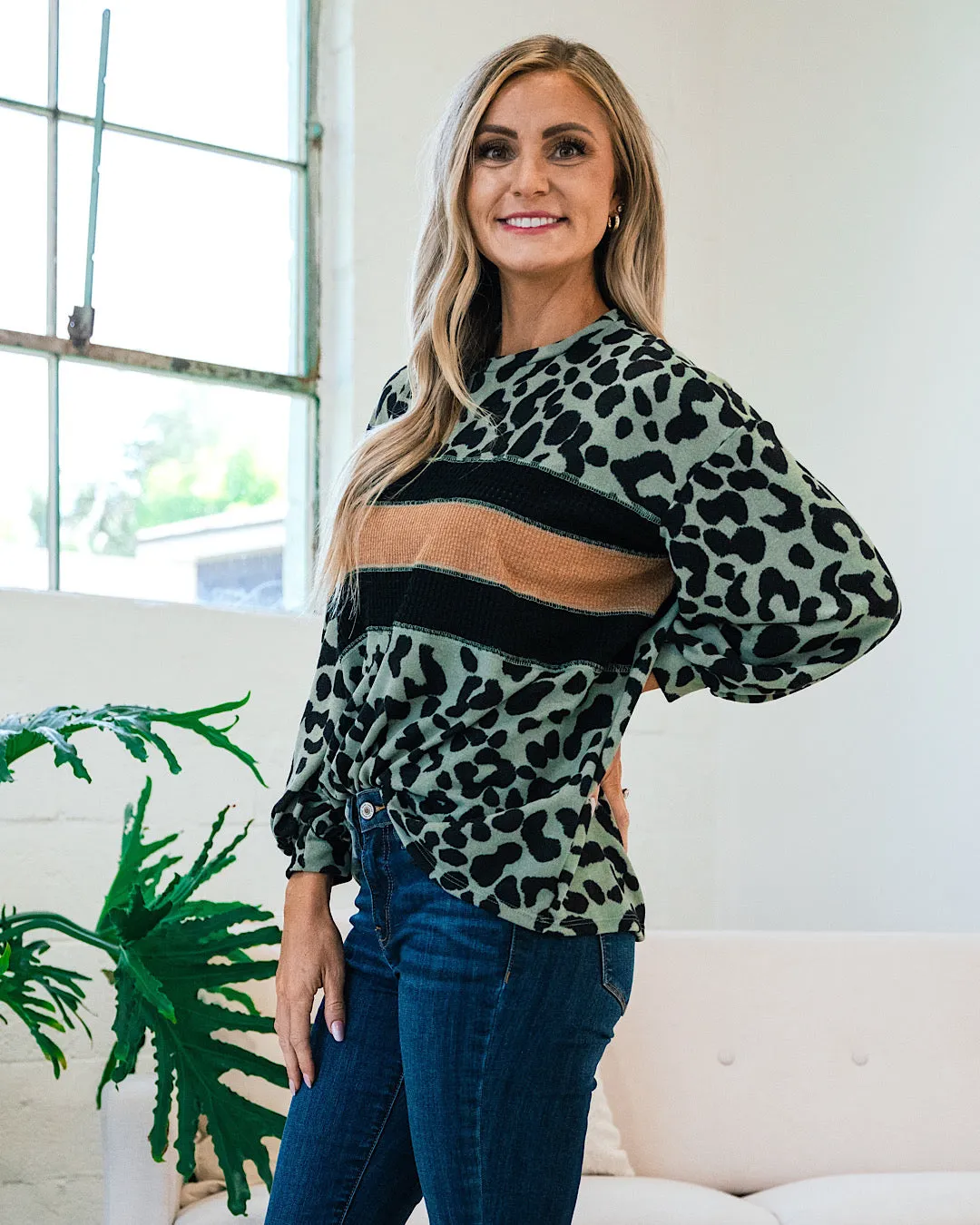 Katherine Olive Leopard and Stripe Top