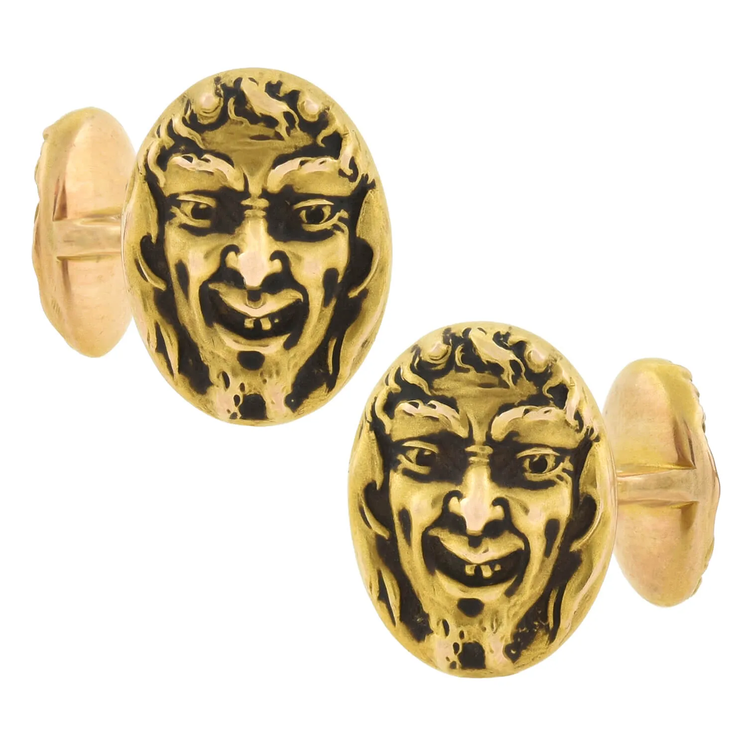 KREMENTZ Art Nouveau 14kt Double Sided Repousse "Bacchus/Dionysus" Cufflinks