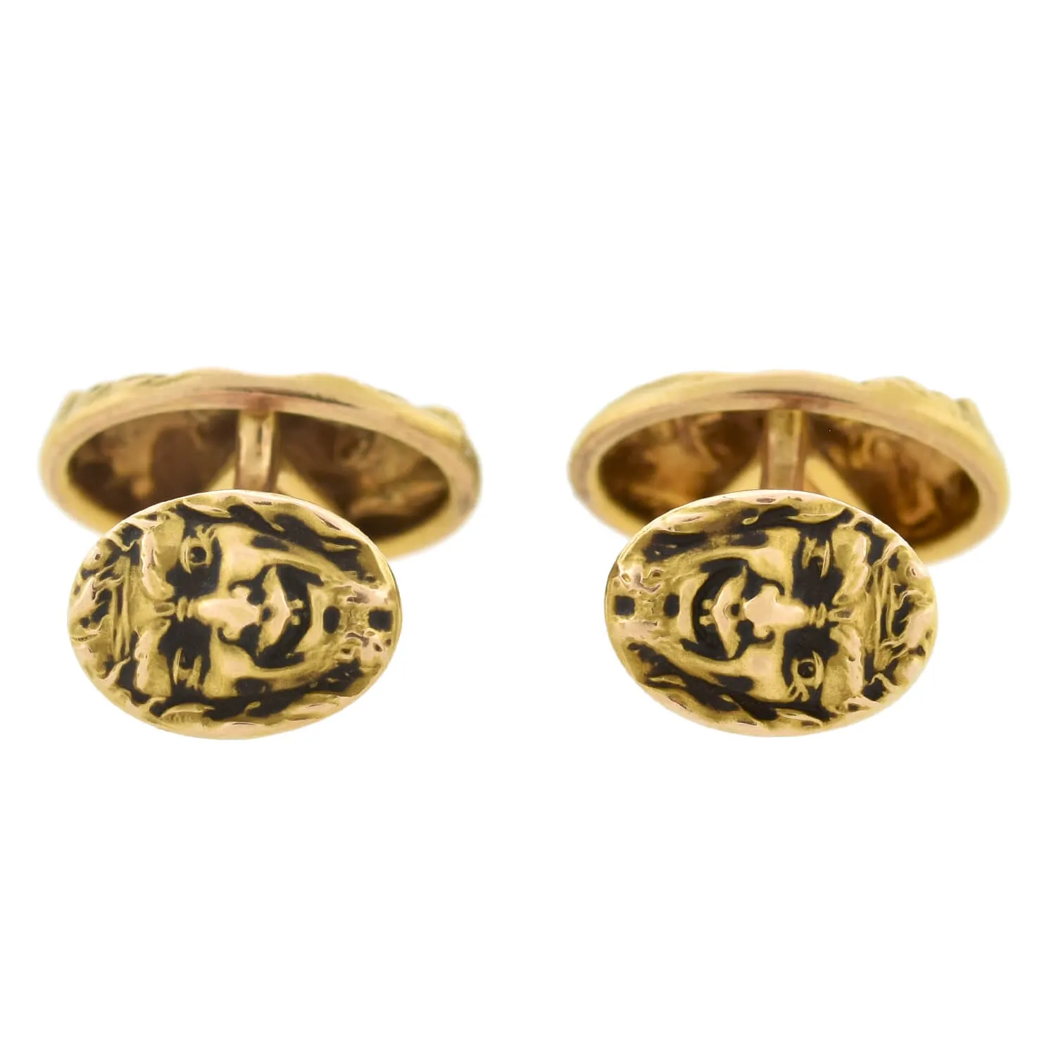 KREMENTZ Art Nouveau 14kt Double Sided Repousse "Bacchus/Dionysus" Cufflinks