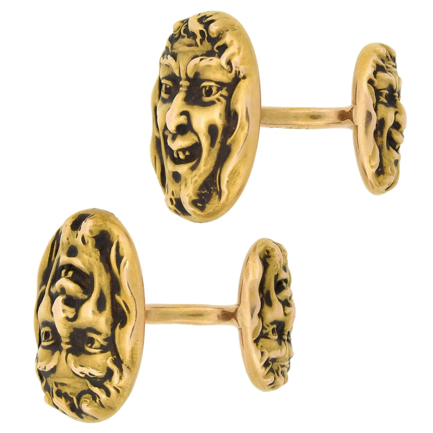 KREMENTZ Art Nouveau 14kt Double Sided Repousse "Bacchus/Dionysus" Cufflinks