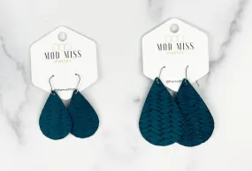 Leather Teardrop Earring Weaved Dark Teal Weaved