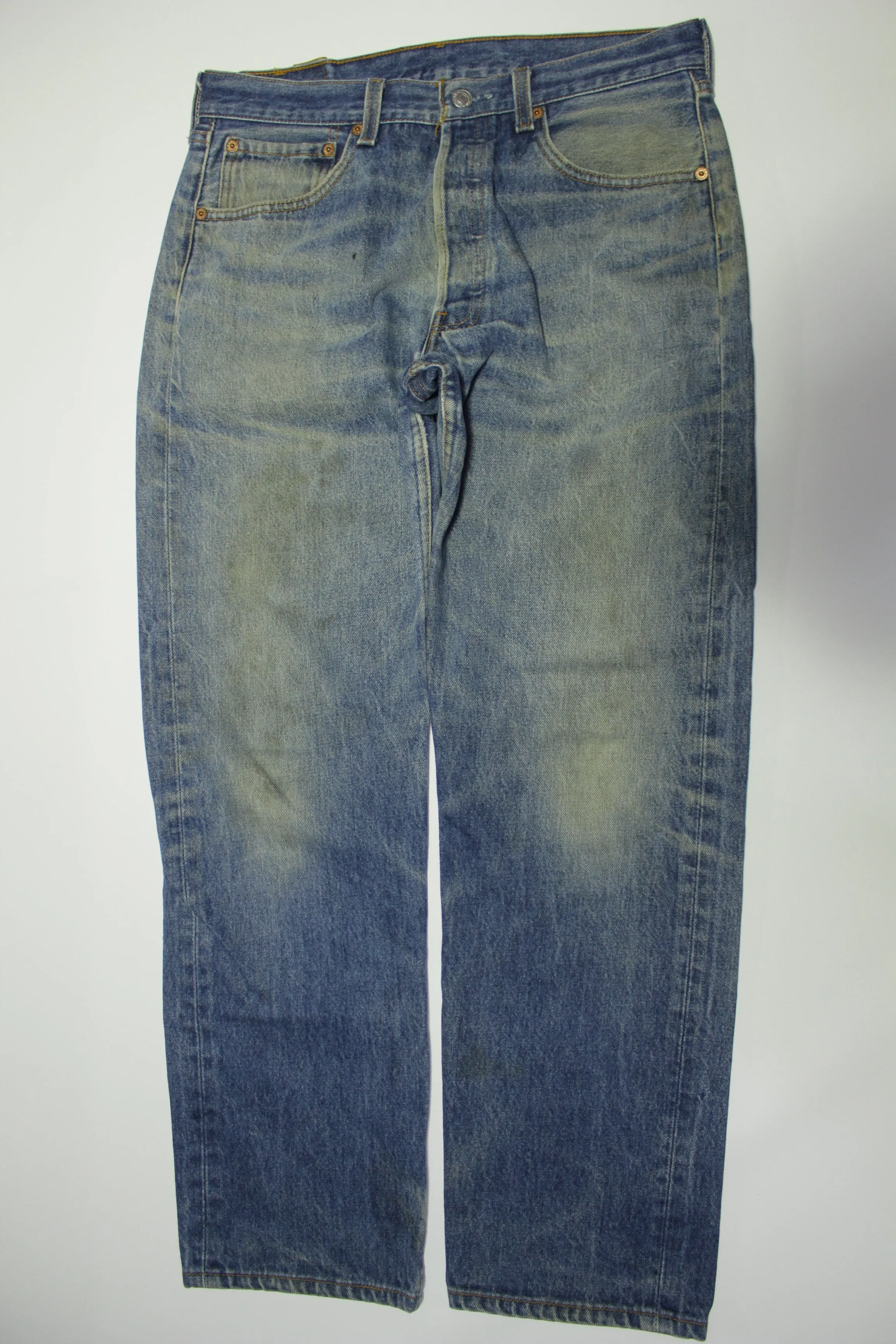 Levis 501 Distressed Button Fly Vintage 90's Denim Grunge Punk Red Tab Blue Jeans