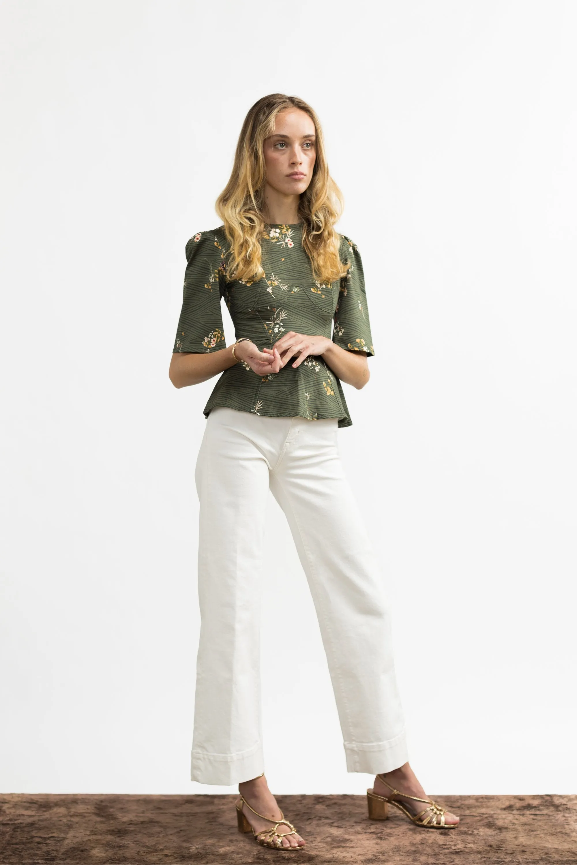 Lisa Top / Olive Floral Cotton