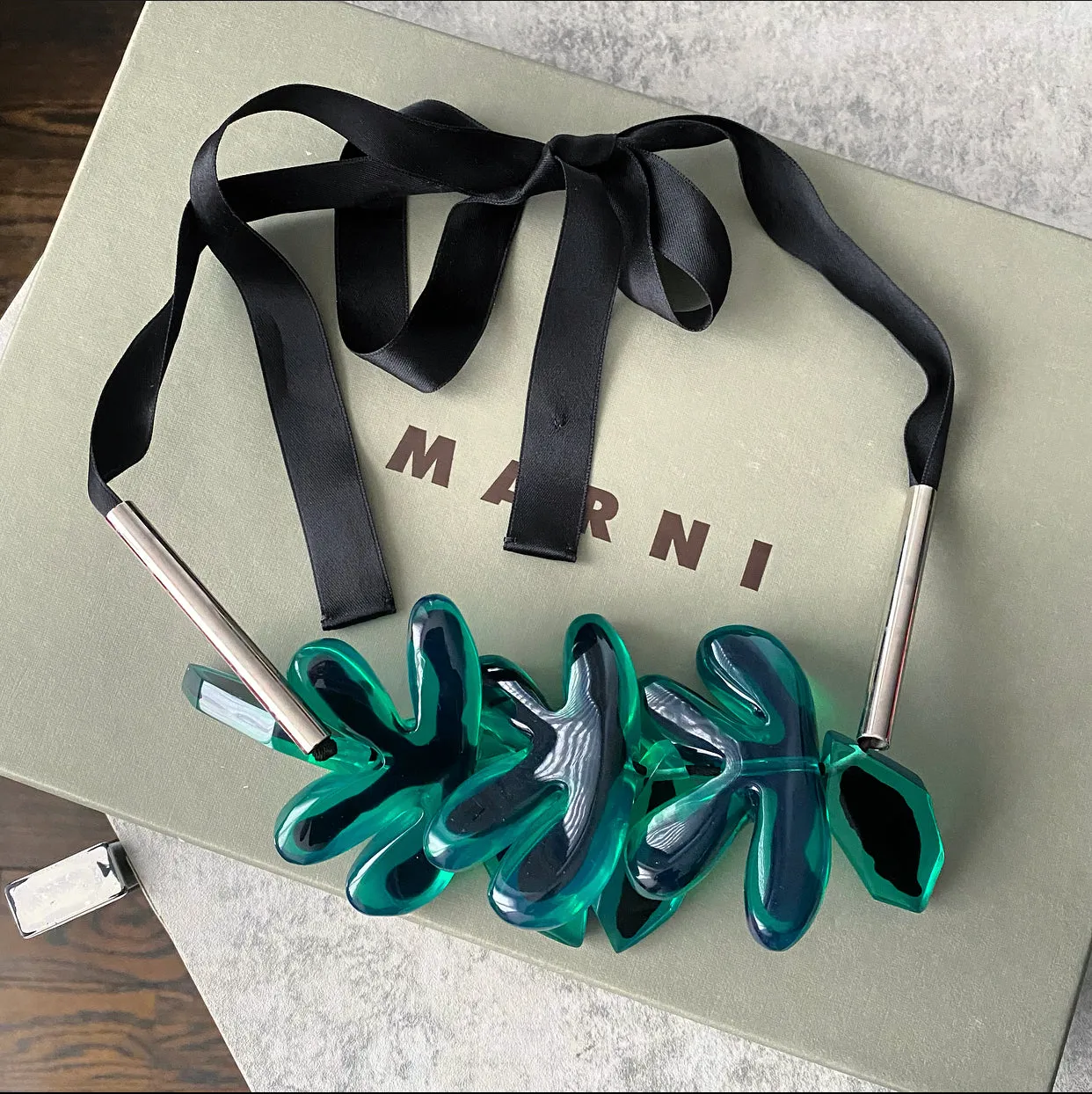 Marni Green Resin Statement Ribbon Necklace