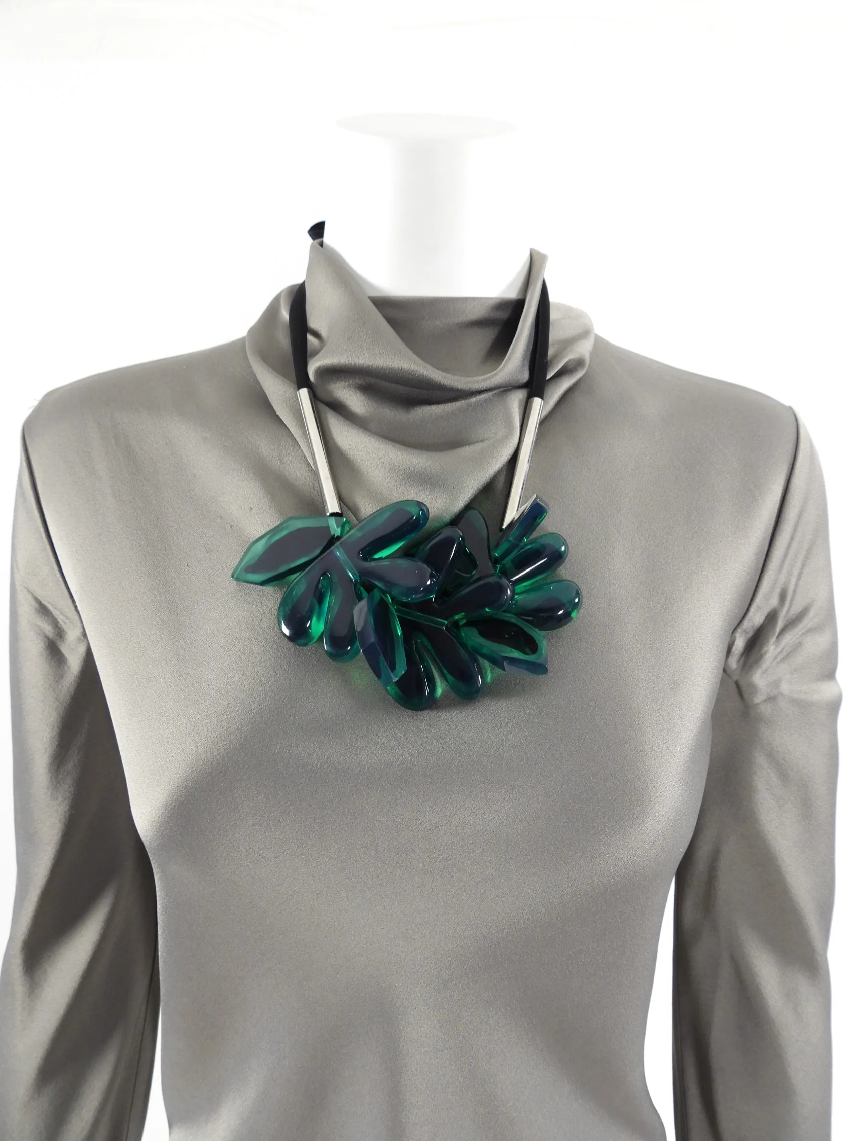 Marni Green Resin Statement Ribbon Necklace