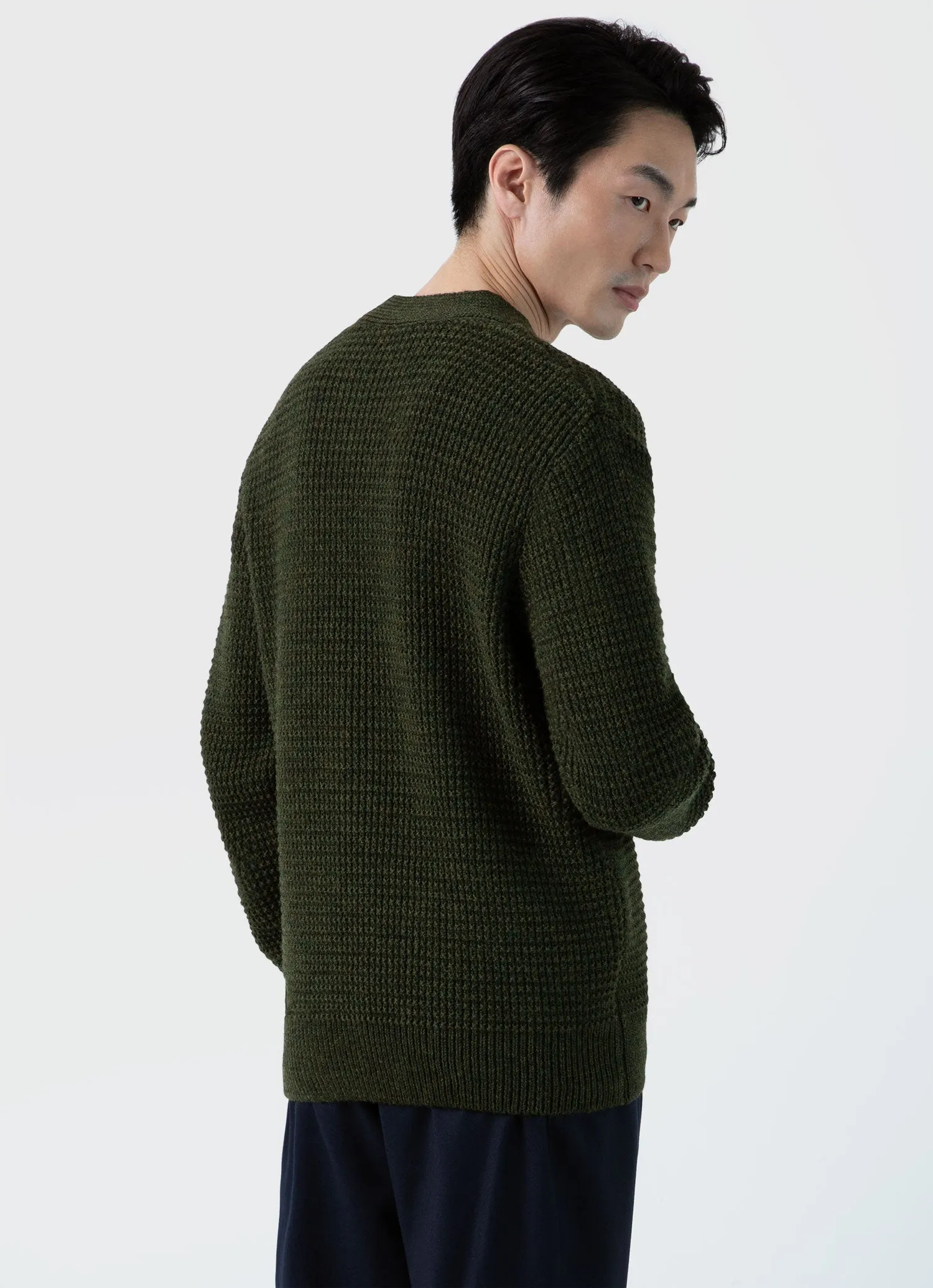 Men's Fisherman Cardigan in Dark Olive