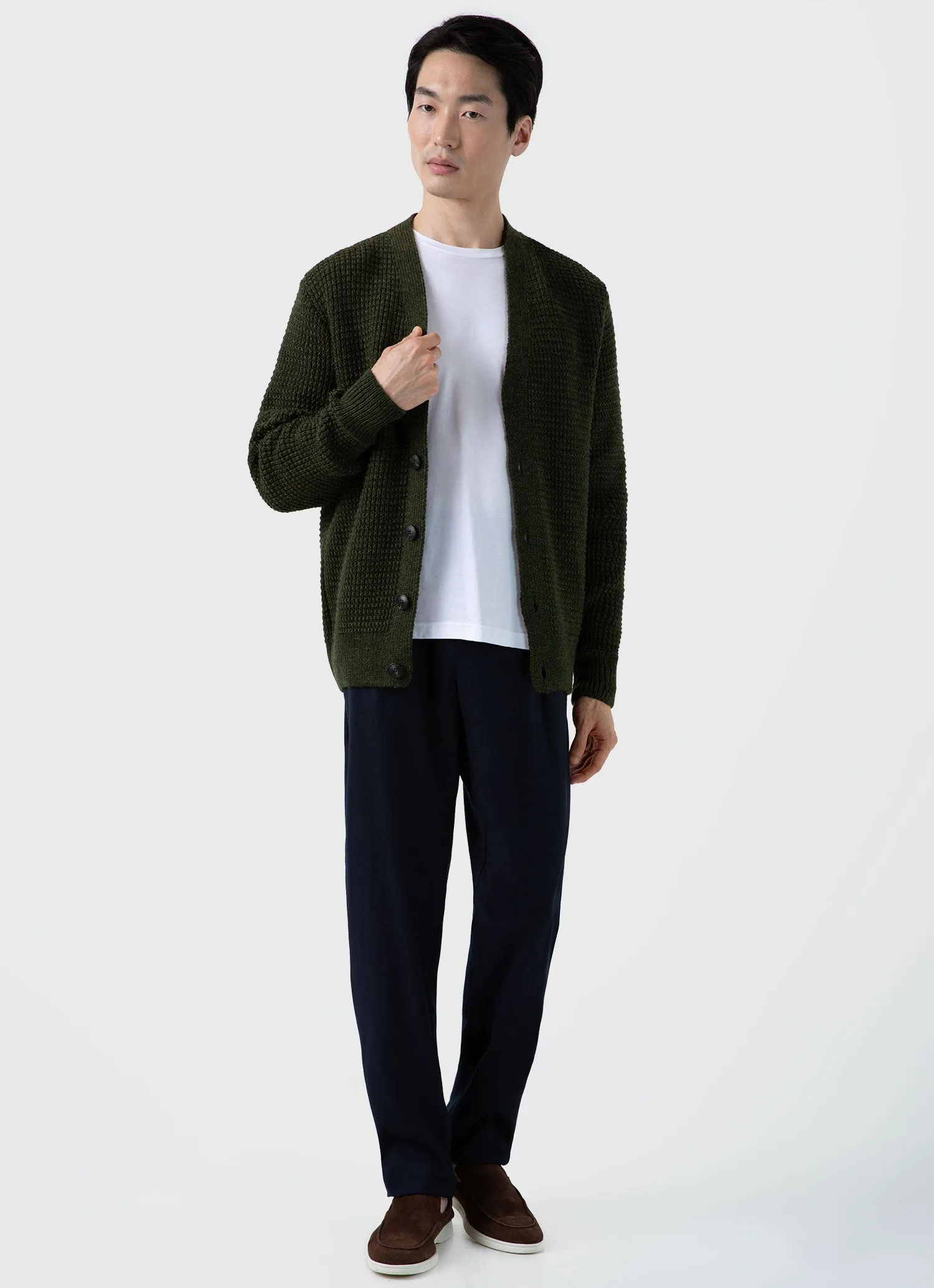 Men's Fisherman Cardigan in Dark Olive