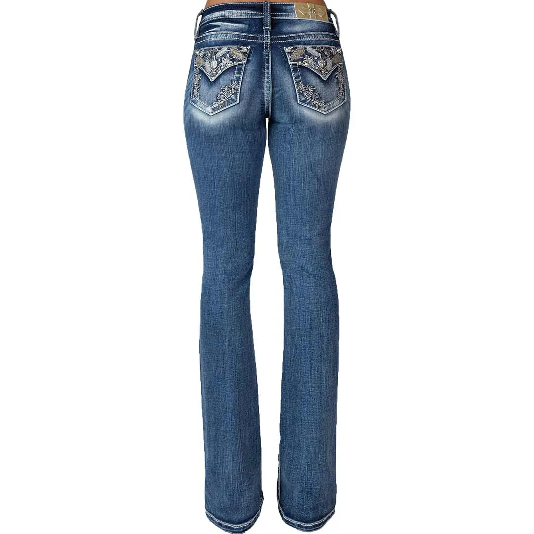 Miss Me Women's Floral Pocket Bootcut Jeans