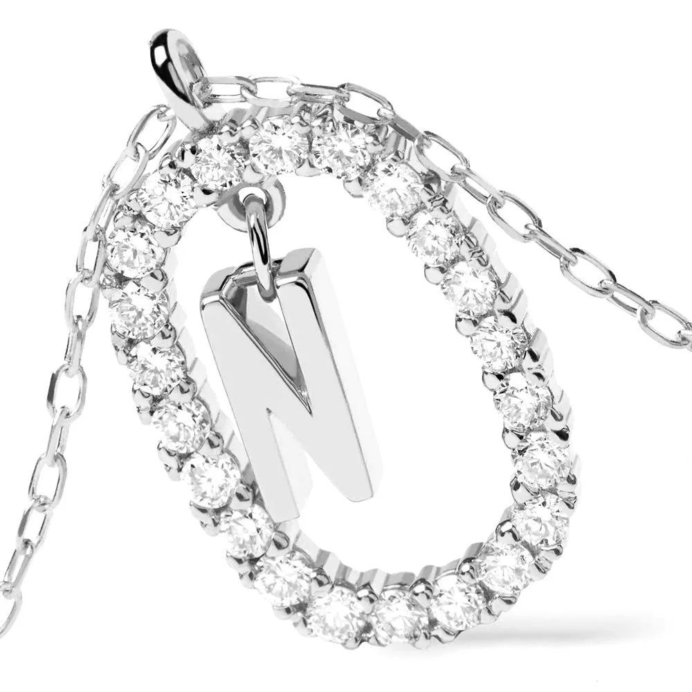 Moissanite Letter N Dangle Pendant Necklace