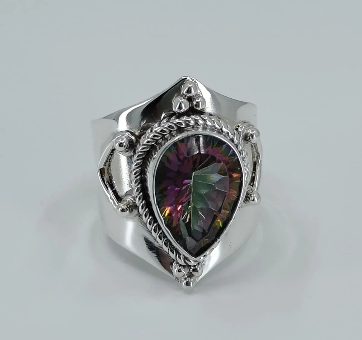 Navya Craft Mystic Topaz 925 Solid Sterling Silver Handmade Women Ring Sizes 3 to 13 US