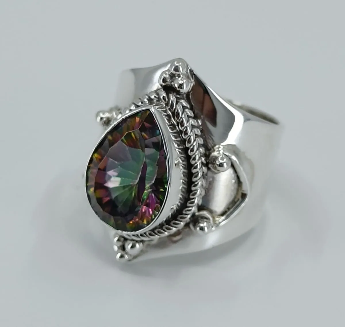 Navya Craft Mystic Topaz 925 Solid Sterling Silver Handmade Women Ring Sizes 3 to 13 US