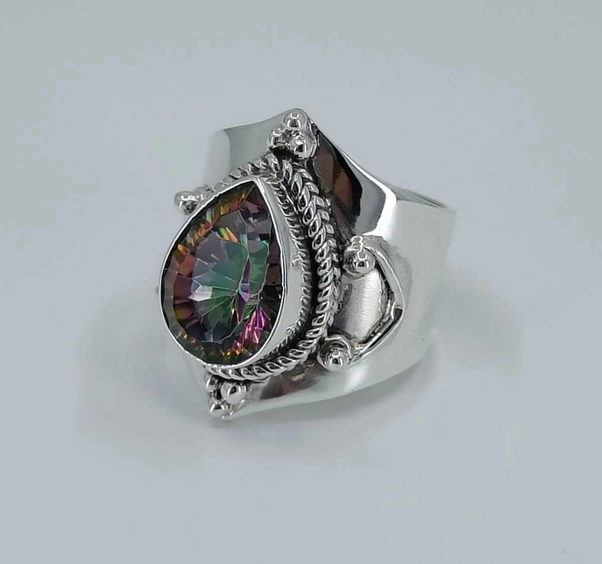 Navya Craft Mystic Topaz 925 Solid Sterling Silver Handmade Women Ring Sizes 3 to 13 US