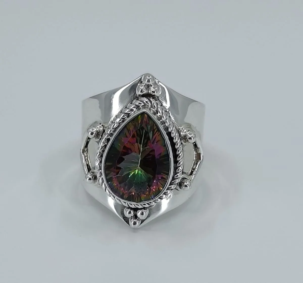 Navya Craft Mystic Topaz 925 Solid Sterling Silver Handmade Women Ring Sizes 3 to 13 US